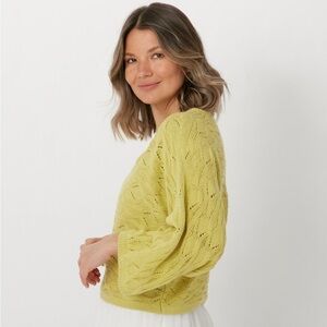 Marla Wynne Mustard Yellow Open Knit Sweater Size XL Drop Shoulder Boho Cotton